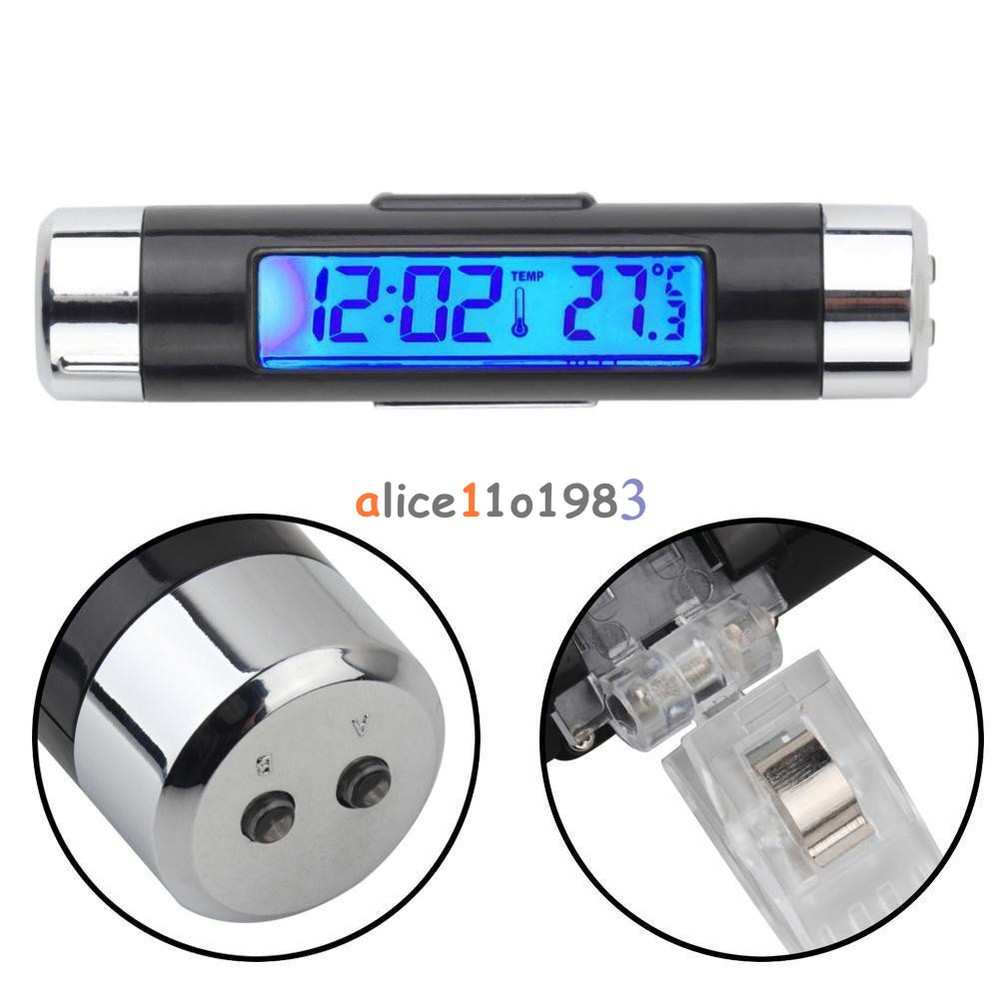2in1 Digital LED Car Clock Thermometer Temperature LCD Backlight Without Battery