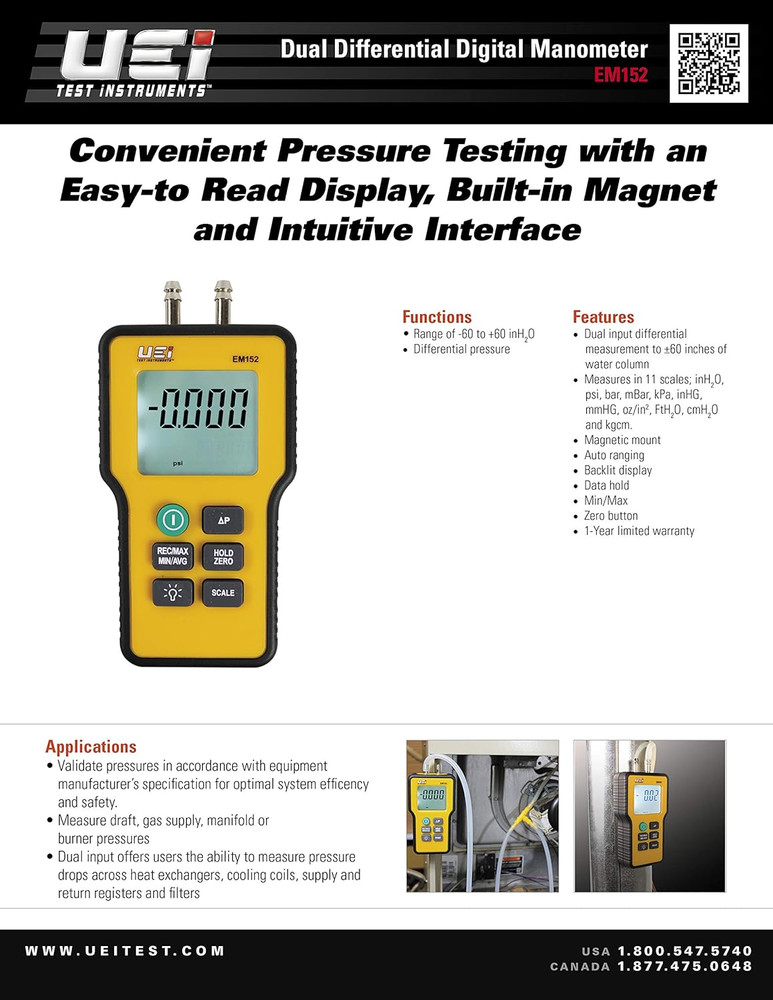 EM152 Dual Differential Digital Manometer