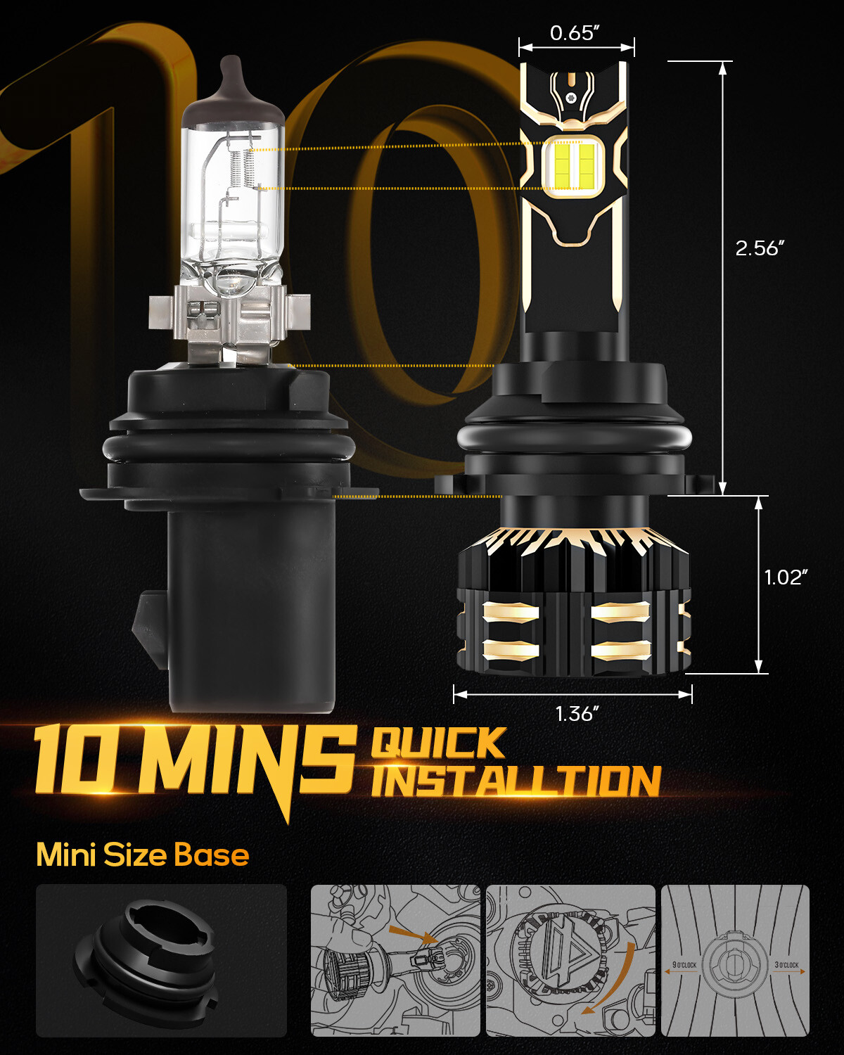 AUXBEAM Canbus 9004 LED Headlight Super Bright Bulb High Low Beam White 25000LM