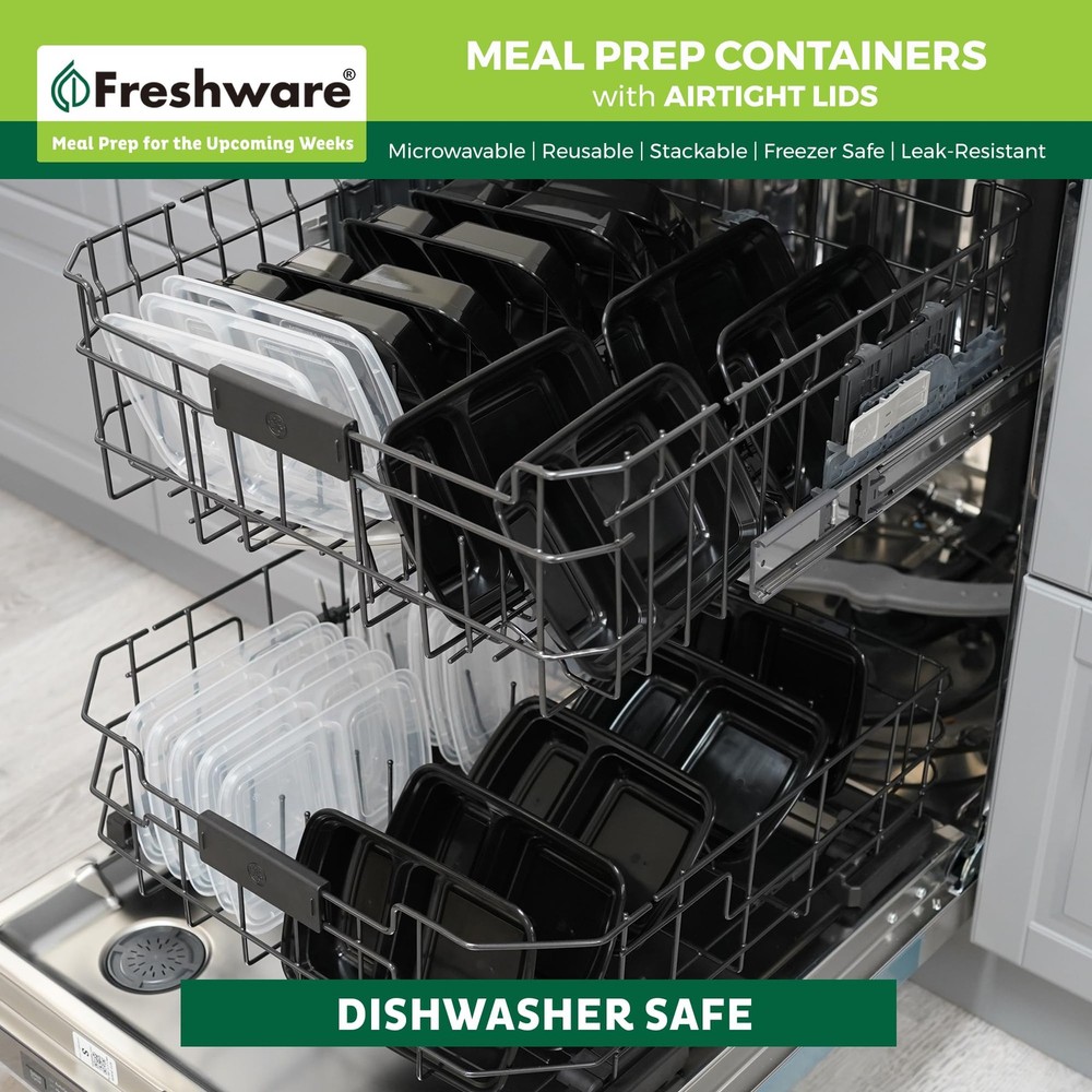 Freshware Meal Prep Containers [50 Pack] 2 Compartment One Size, 28OZ_50PK