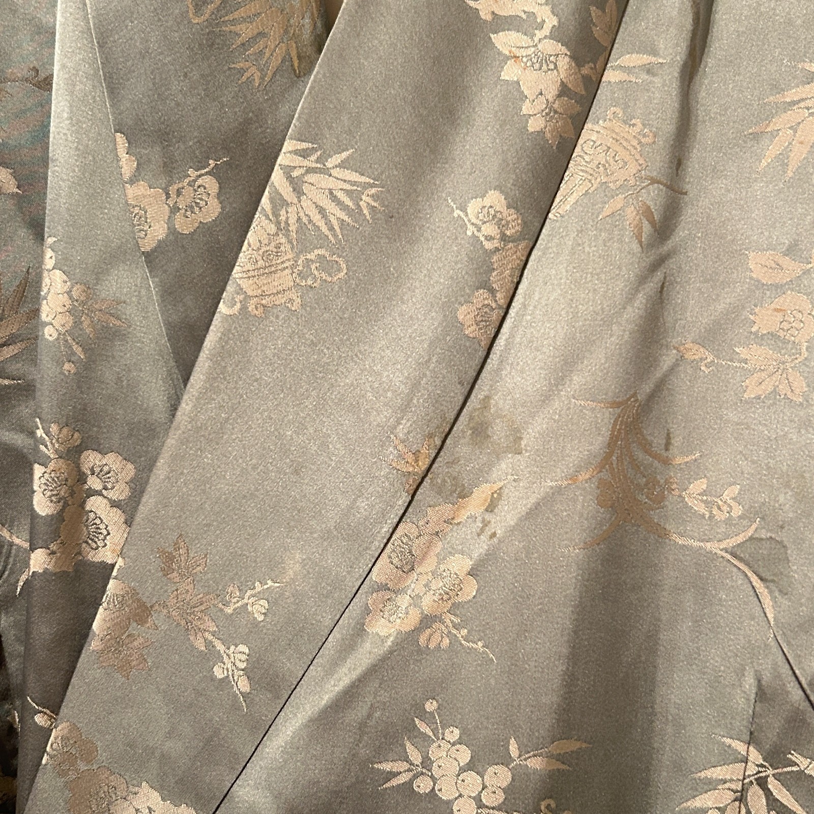 Vintage Madame Mme Butterfly 60s Silk Brocade Japanese Kimono Robe Floral Belted