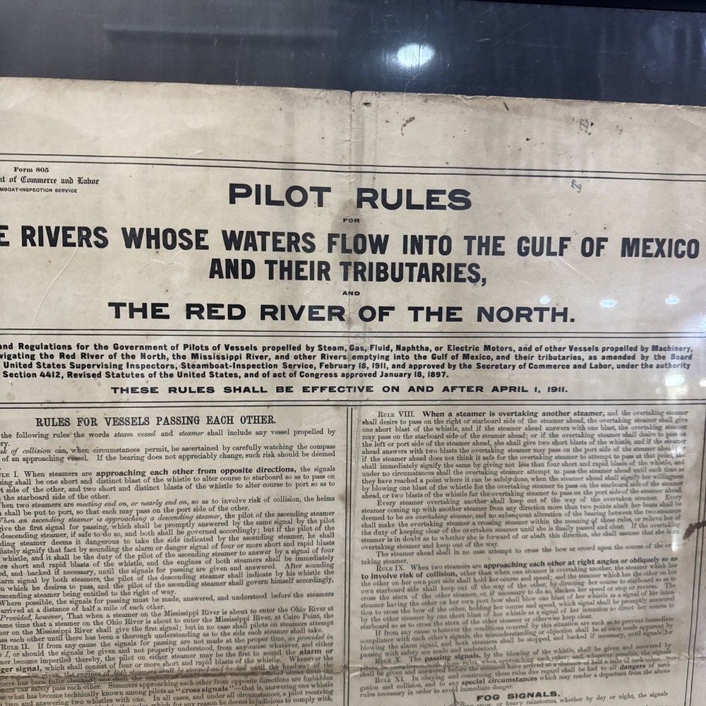 Maritime Pilot Rules 1911 Original Signed Document Mississippi River 805