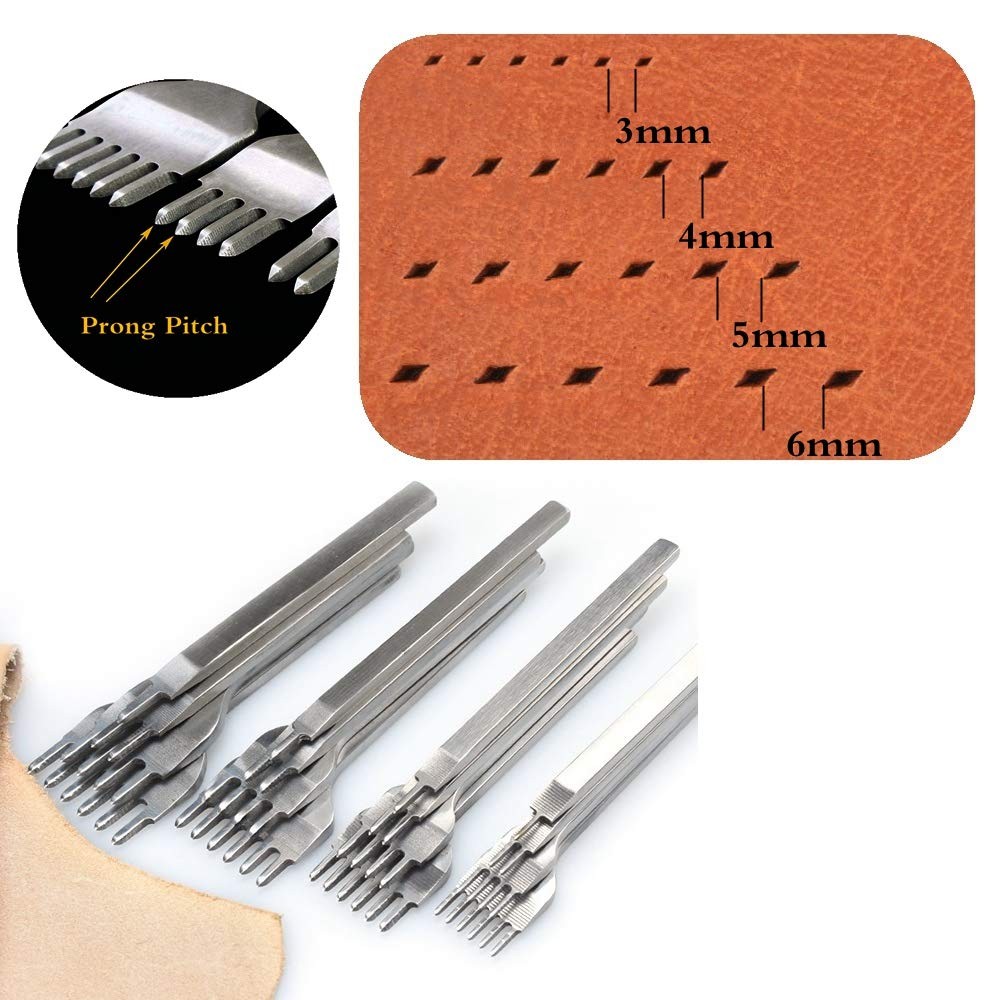 Aiskaer Leather Stitching Punch Set, Diamond Chisel Tools, 5mm 5mm, Silver