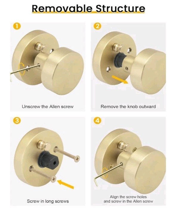 🔑 ⭐ Goldenwarm Brushed Gold Privacy Door Knobs Interior Round Satin (6 Pack)