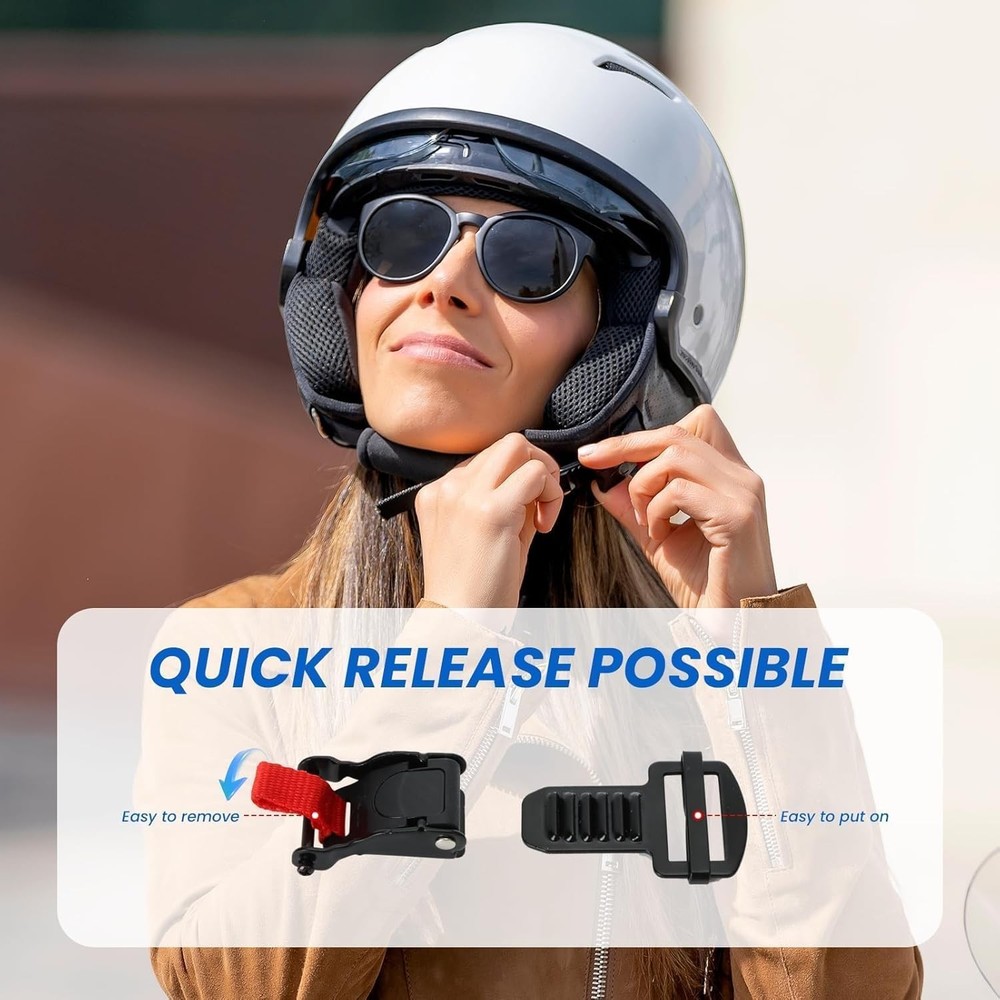 Quick release buckle kit for motorcycle helmets.