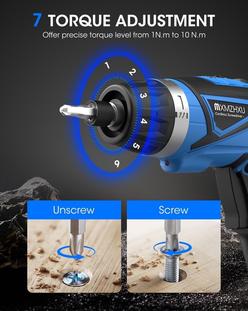 Powerful 8V Electric Screwdriver with 6+1 Torque Settings & LED Light