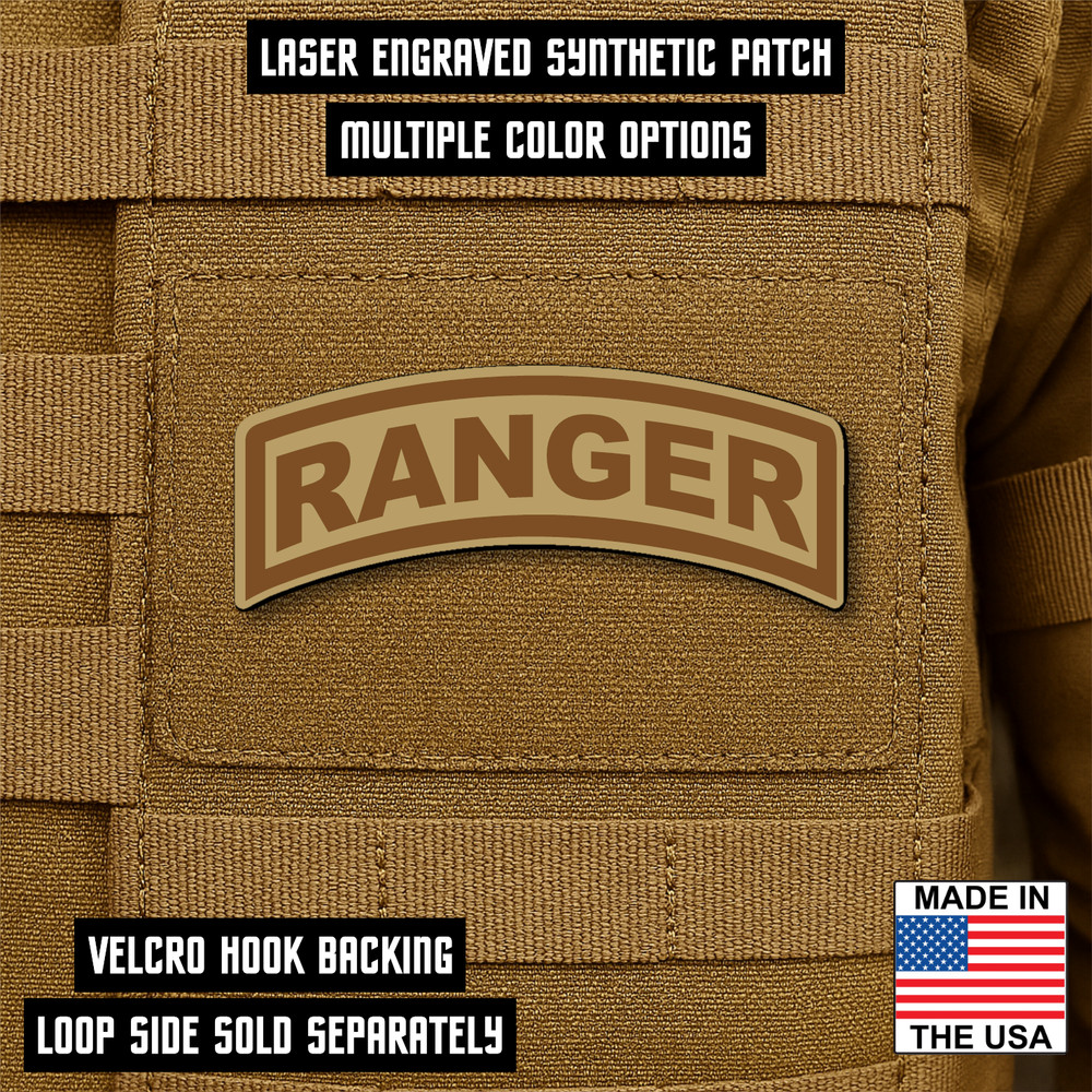 Ranger Tab Engraved Tactical Morale Patch, 1" x 2.6" Hook & Loop Rocker Tab