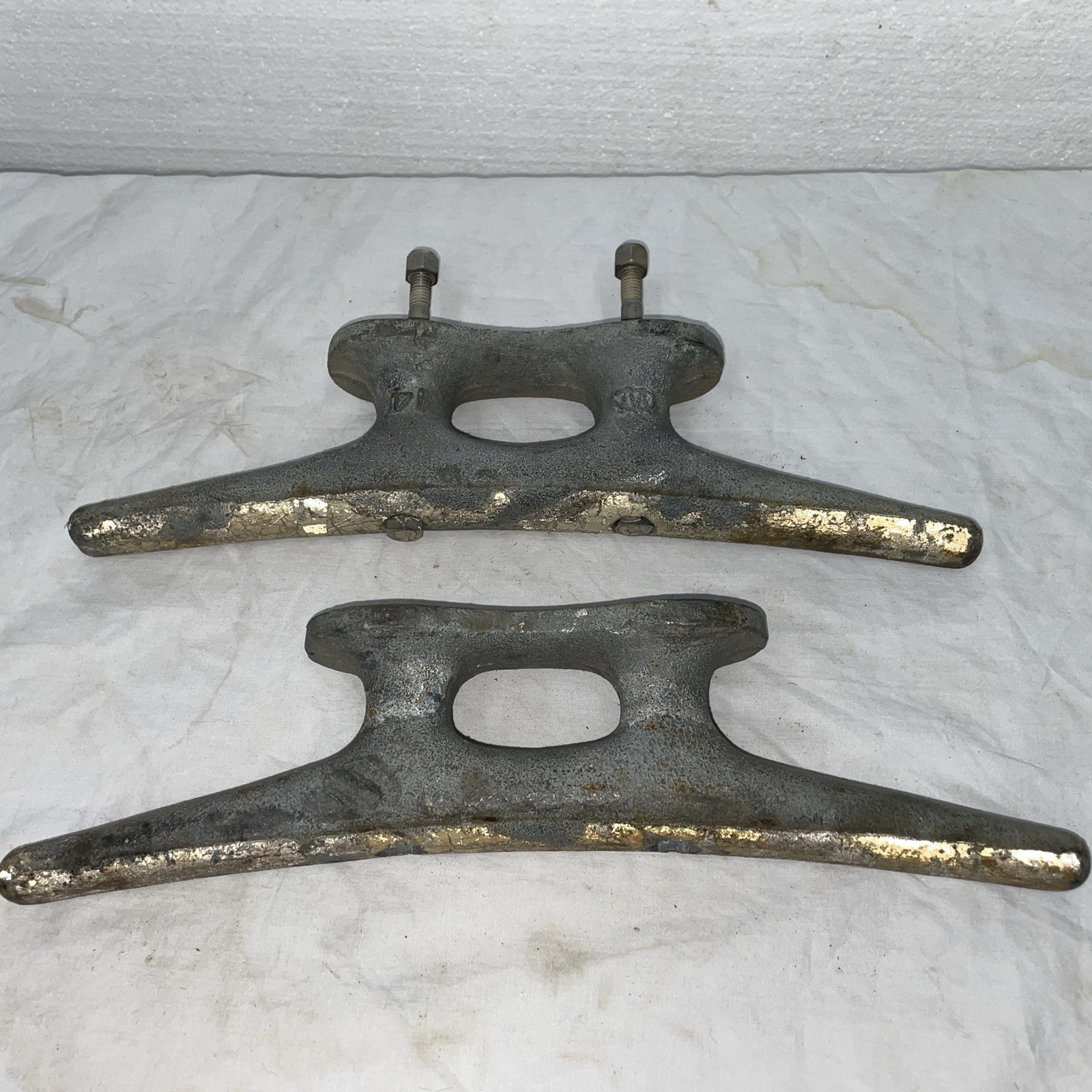 Pair Vintage 14” Boat Dock Cleats Cast Iron Marine Hardware Wilcox Crittinsen