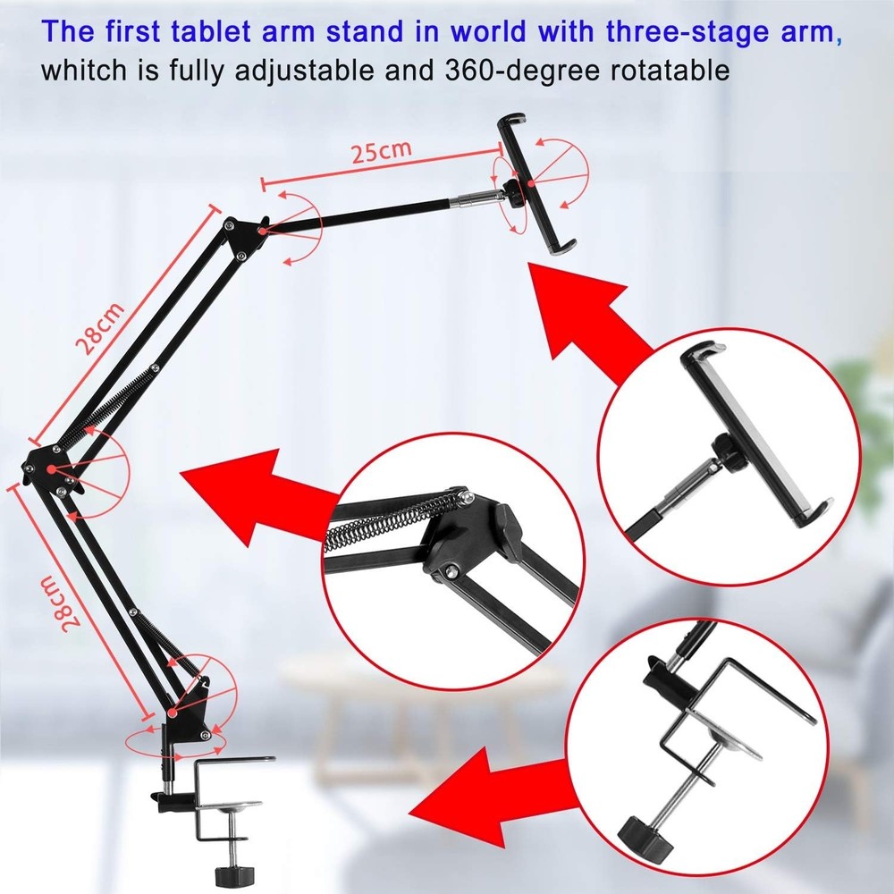 Tablet Stand Adjustable,Foldable Arm Stand for Bed,Aluminum Universal Flexibl...