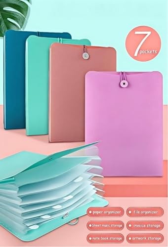 Vertical Expanding Accordion Folder with 7 Pockets Paperwork Light Blue