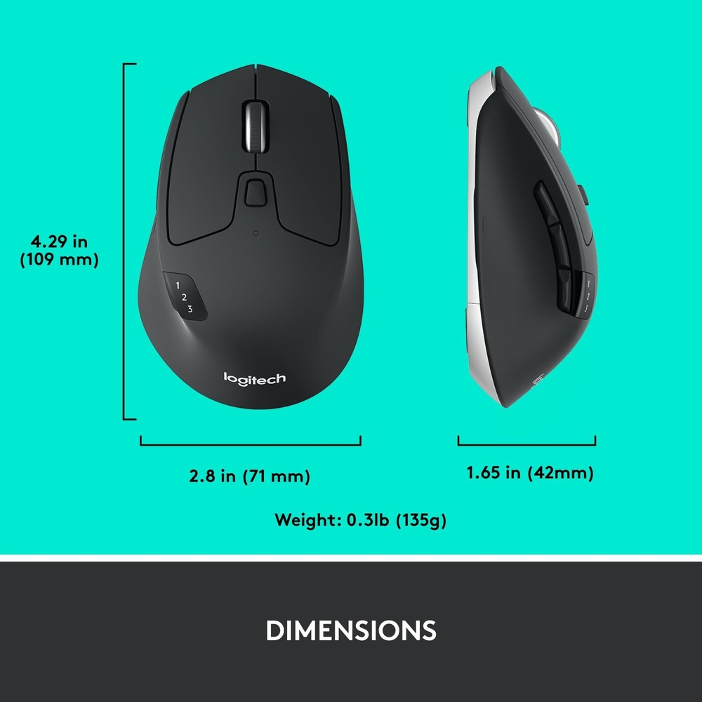 Logitech M720 Triathlon Multi-Device Wireless Mouse, Bluetooth, USB Unifying ...