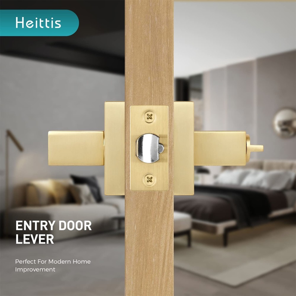 3 Pack Square Gold Door Handle with Key Heavy Door Knobs Interior(Keyed Alike...