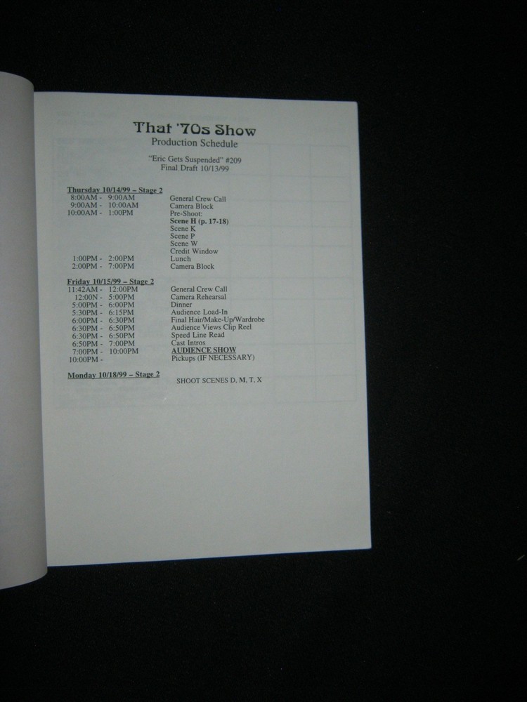 Original THAT '70s SHOW Script Season 2 EP 9 Eric Gets Suspended FINAL DRAFT
