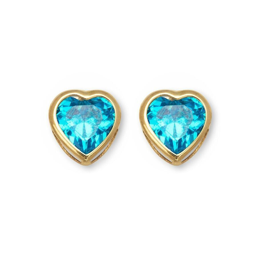 14K Solid Yellow/White Gold Heart Stud Earrings Birthstone