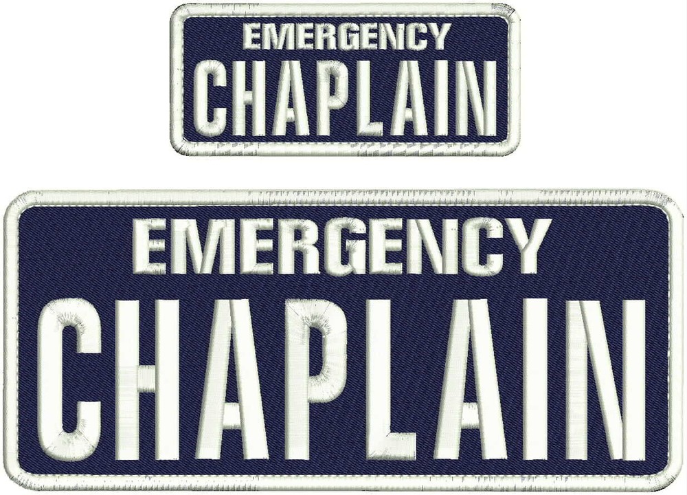 E CHAPLAIN EMBROIDERY PATCH 4X10 AND 2X5 HOOK ON BACK WHITE ON NAVY BLUE