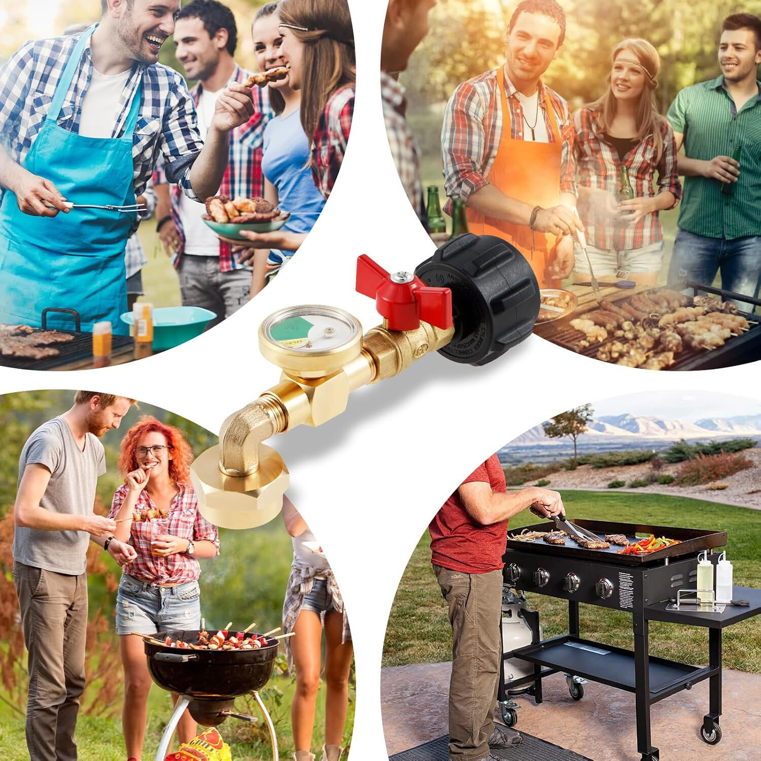 Propane Refill Adapter 20lb to 1lb, 90° Elbow, ON/OFF Valve & Gauge, Leak-Proof