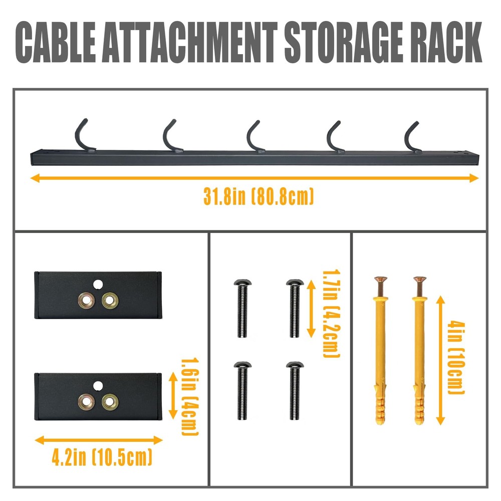 Wall Mounted Lat Pull Down Bar Organizer with Hooks, Home Gym Storage Rack fo...