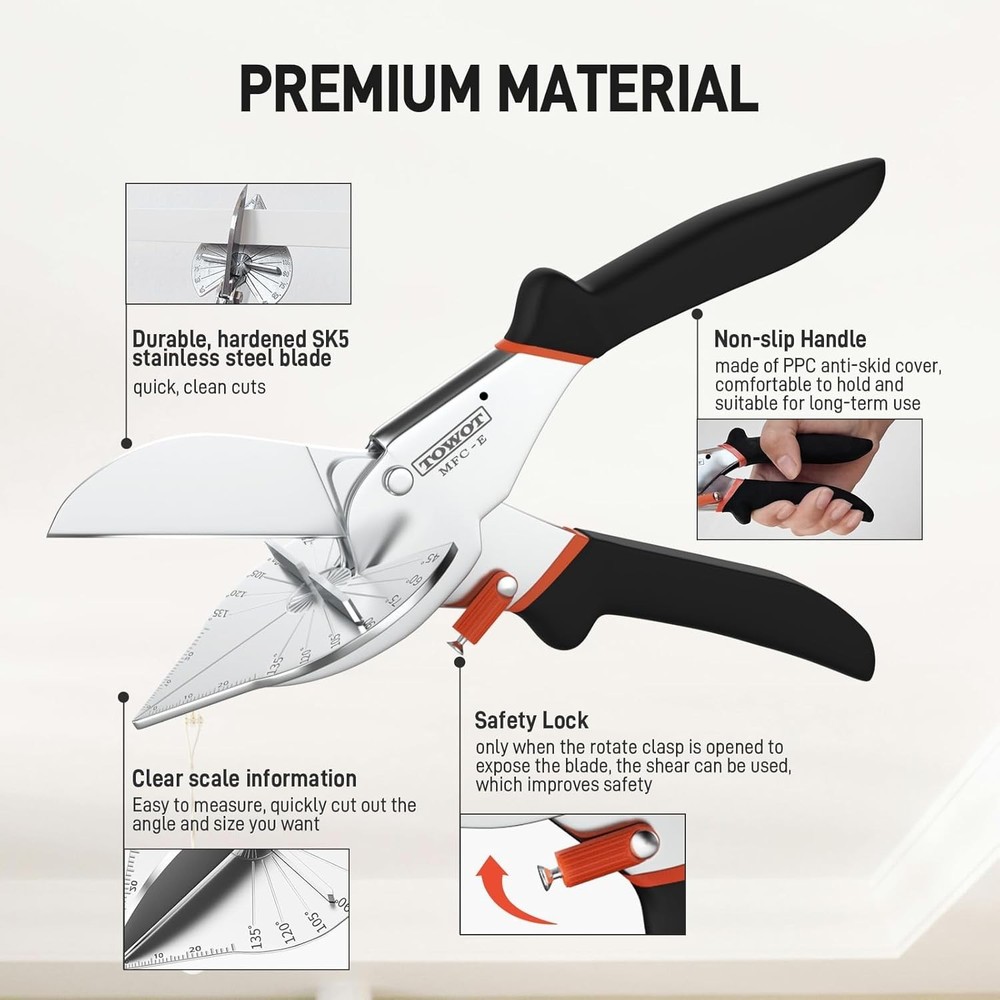 Angle Miter Shears Cutter Adjustable 45-135 Degree for Plastic PVC Trim