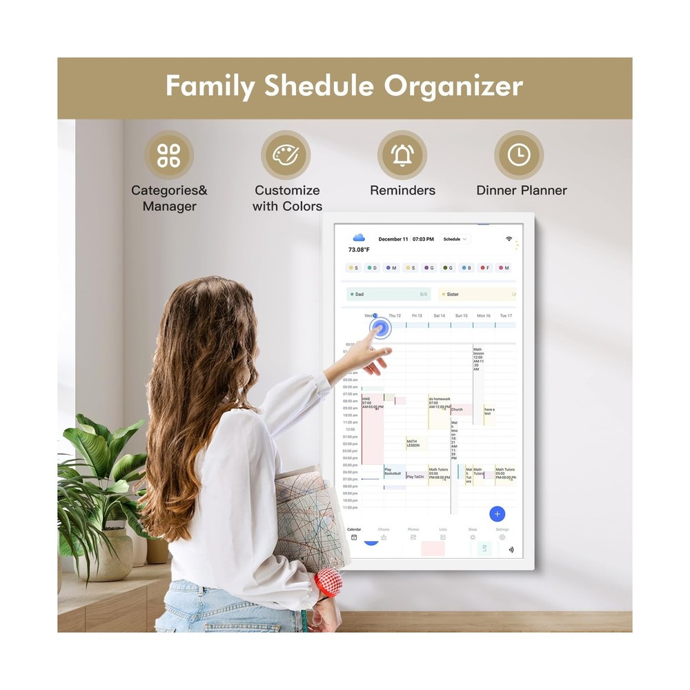 Smart Calendar Digital Chore-Chart for-Meal-Planner - 24 Inch Electronic Cale...