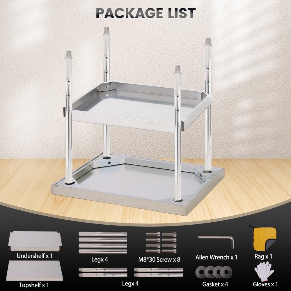 Stainless Steel Patio Side Table – 24x14in Double Layer, Adjustable Undershelf
