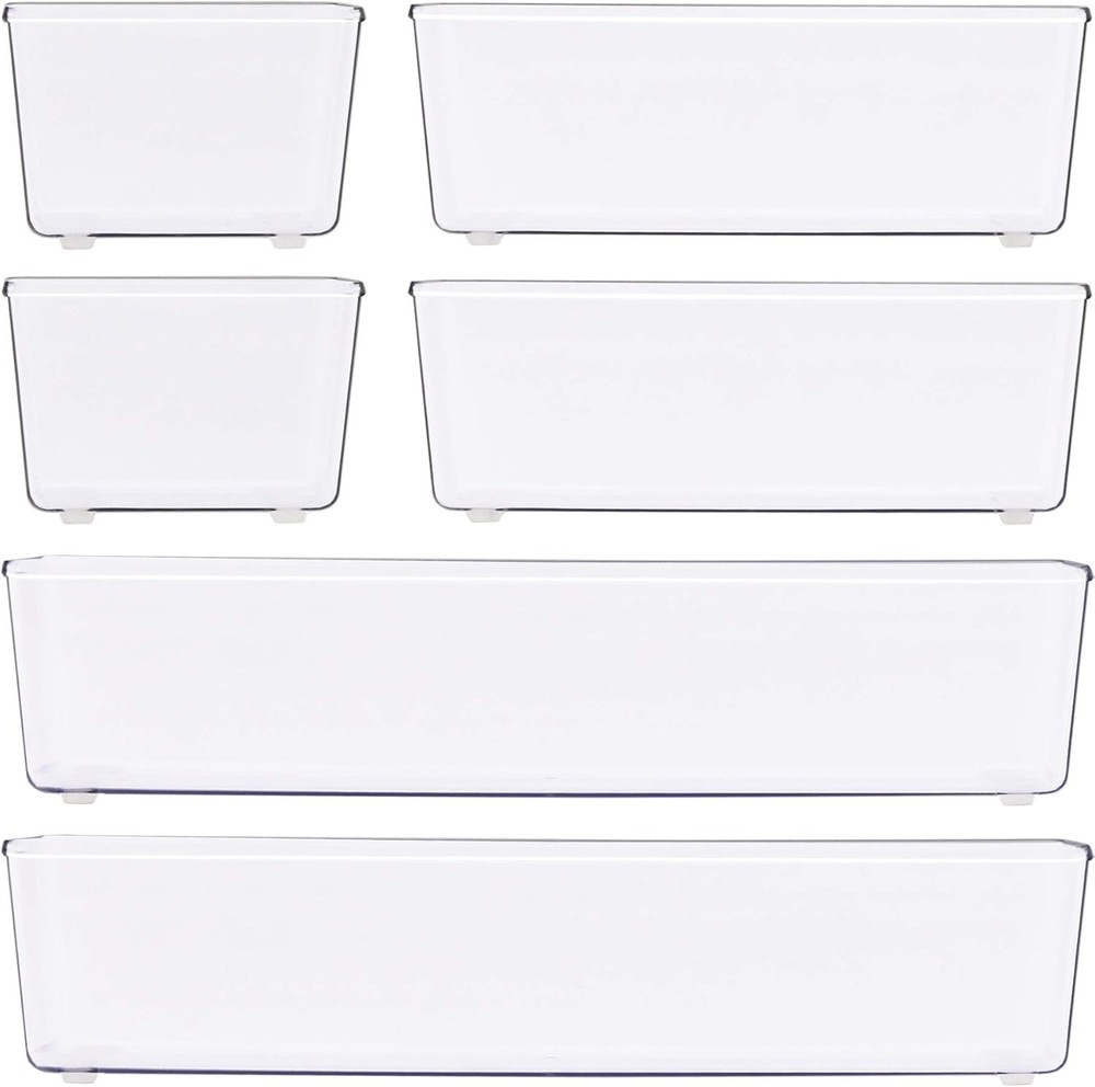 Elegant Clear Drawer Organizer Set - 6 Pack Assorted Sizes for Versatile Storage