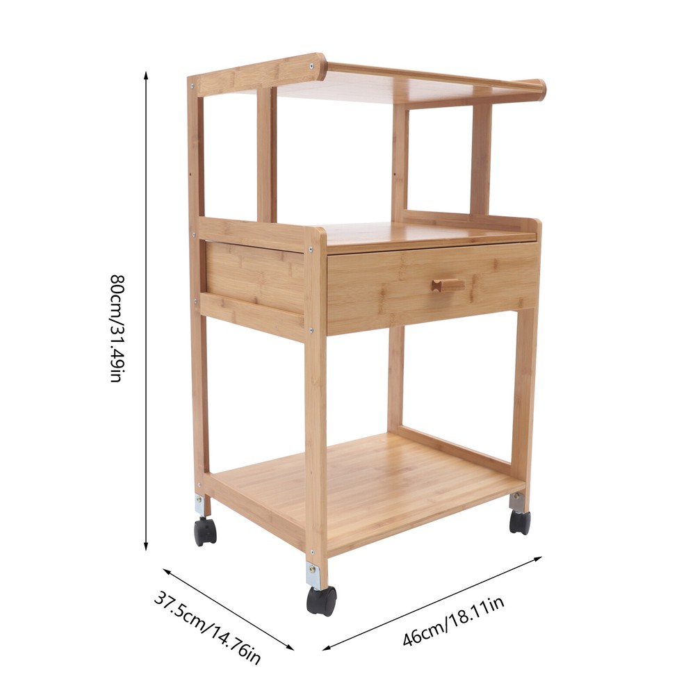 Space-Saving Printer Storage Rack Bamboo Rolling Cart Portable Printer Stand