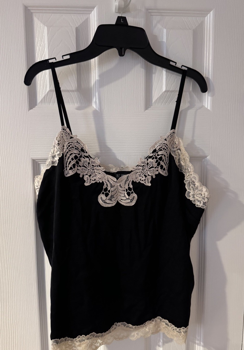 INC International Concepts Black Lace Trim Cami Top L Romantic Festival Fairy*