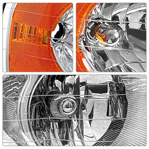 Headlight Assembly Compatible with 2002-2005 A-Chrome Housing Amber Reflector