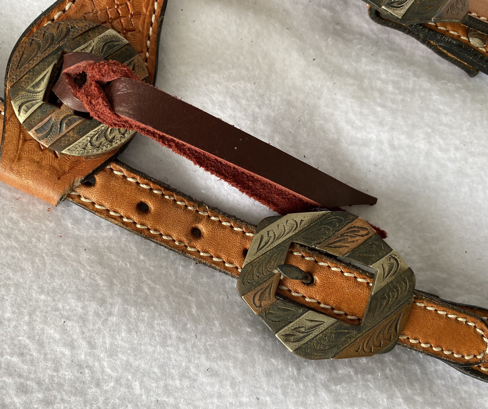 FANCY Tooled Leather HEADSTALL~New Cond~Slotted CONCHOS~AVERAGE to LARGE Horse