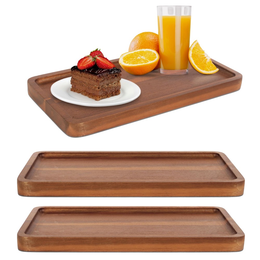 KOLWOVEN Solid Acacia Wood Serving Tray - 3 Pack, 11.8" x 5.9" Rectangular Wo...