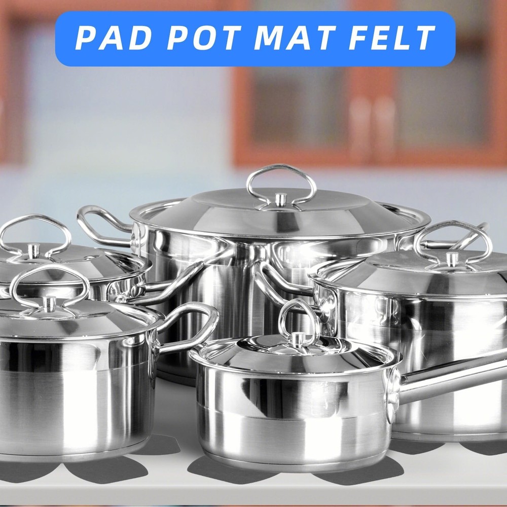 6PCS Felt Pots and Pans Divider Separator Pads, Cookware Black, Gray