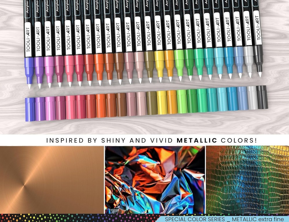 24 Metallic Acrylic Paint Markers Set - Extra Fine Tip
