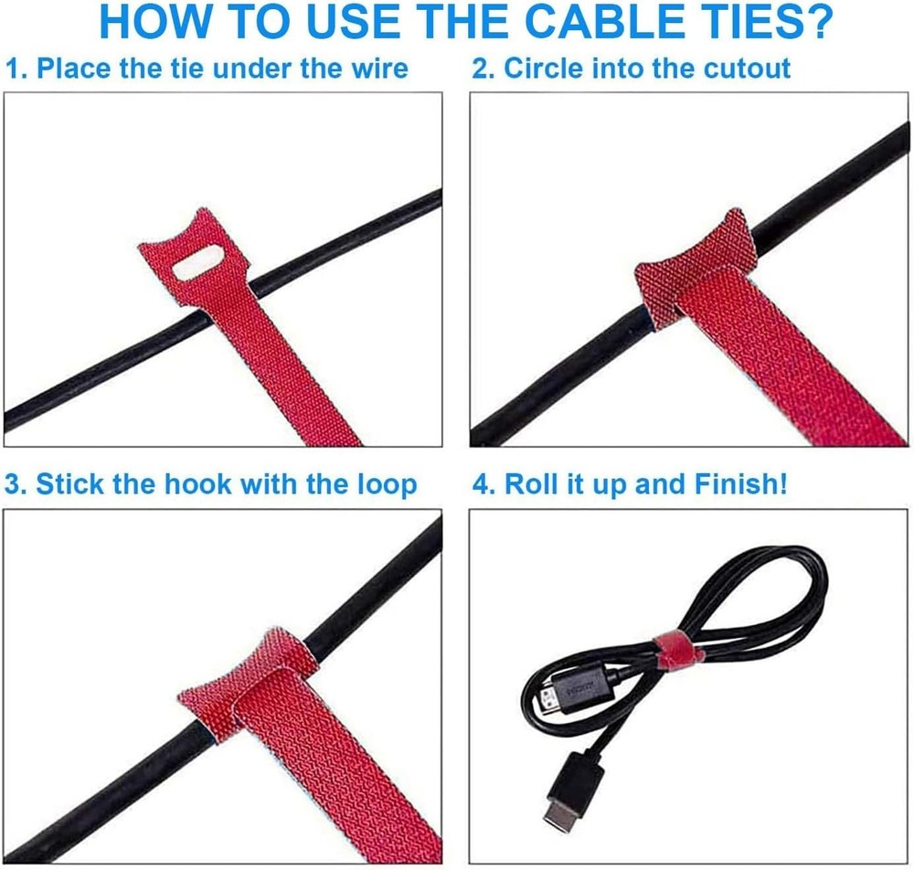 Quality 60 Pack Reusable Cable Ties 6 Inch Red for Wire Organization