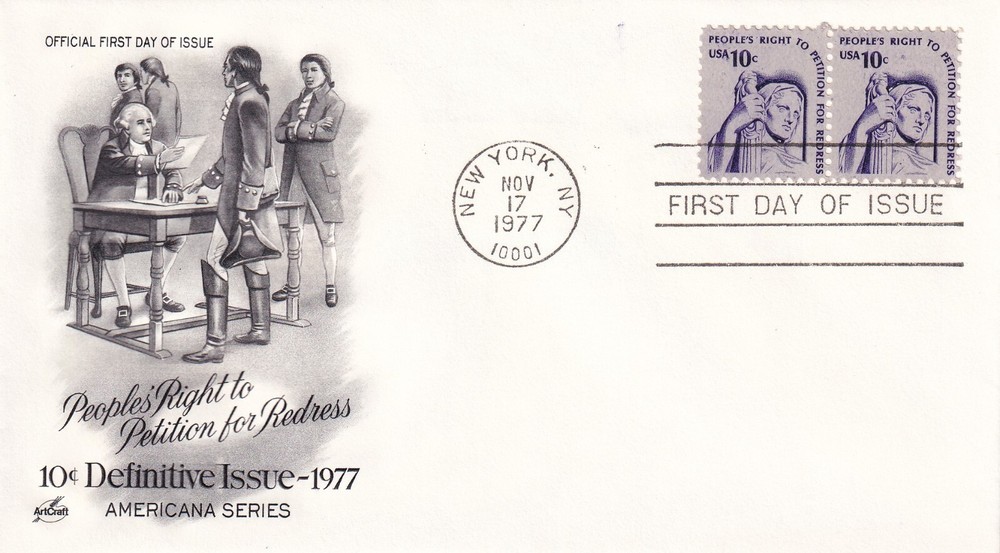 STAMP US SCOTT 1592 "Peoples' Right to Petition" 1977 PAIR FDC