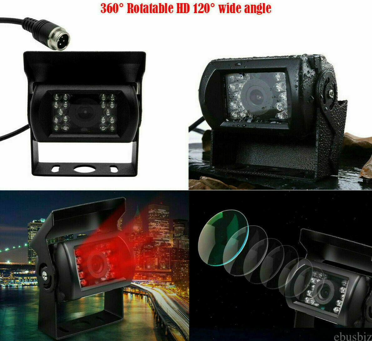 4Pin Rear View Backup Camera For Bus Truck Van RV CCD IR Night Vision Waterproof