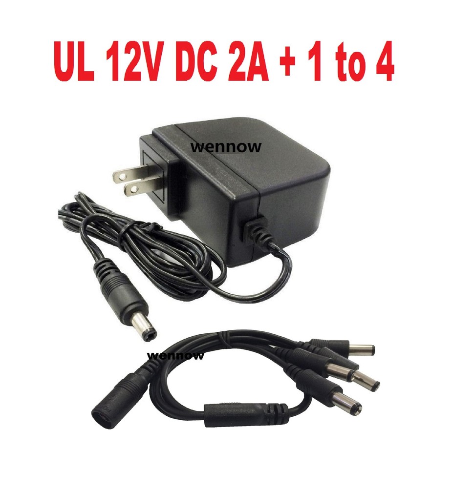 **UL** 12V 2000mA Power Supply Adapter/1-4 Splitter for Surveillance DVR Camera