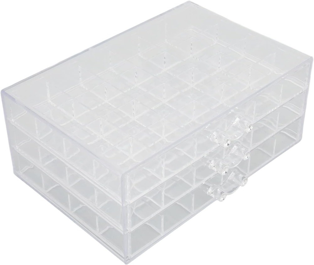 3-Layer Acrylic Jewelry Organizer Box - 72 Grids Clear Stackable White