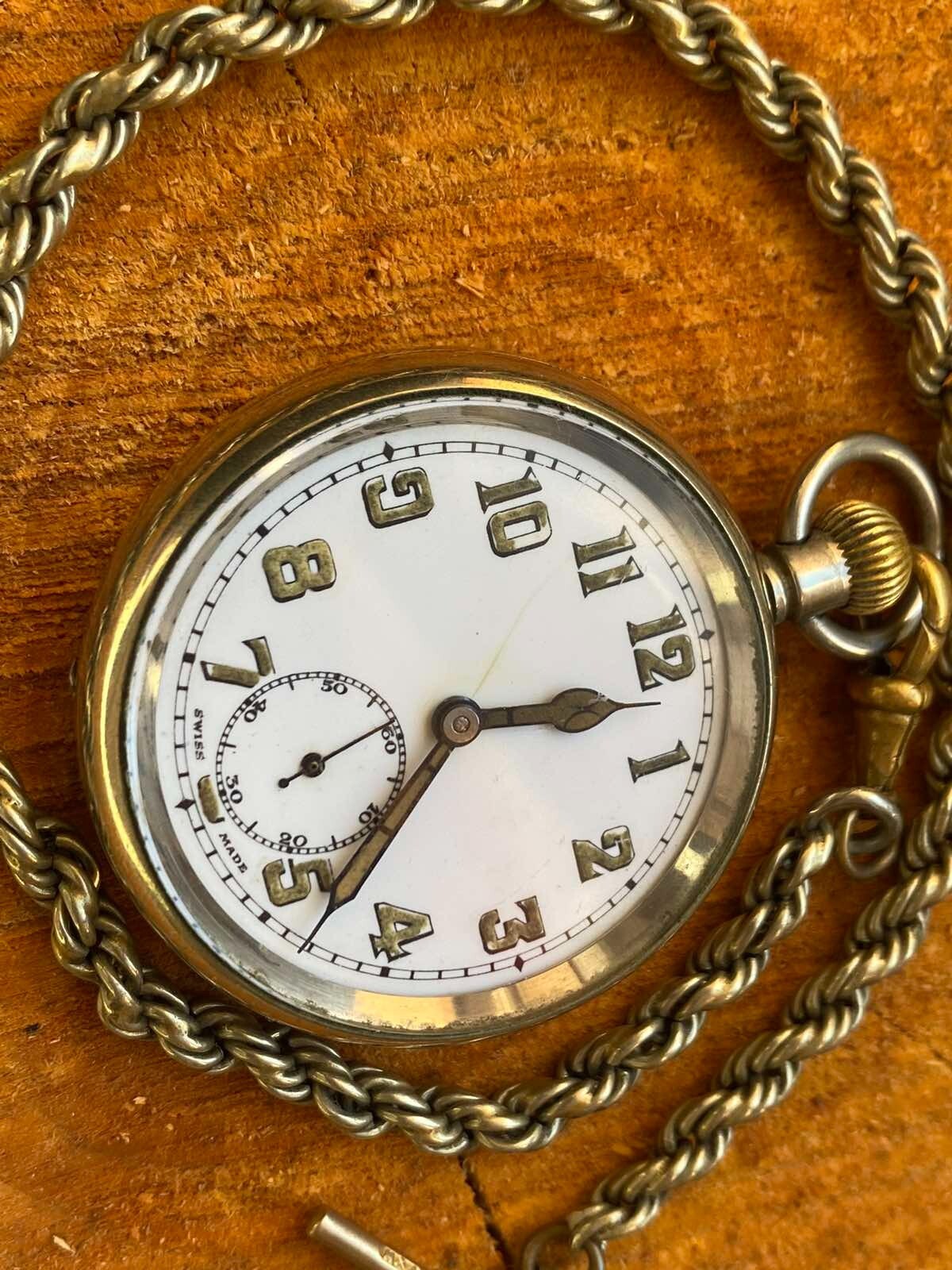 Antique Pocket Watch Mechanical Swiss Ottoman Military Chain Open Face Rare 19th