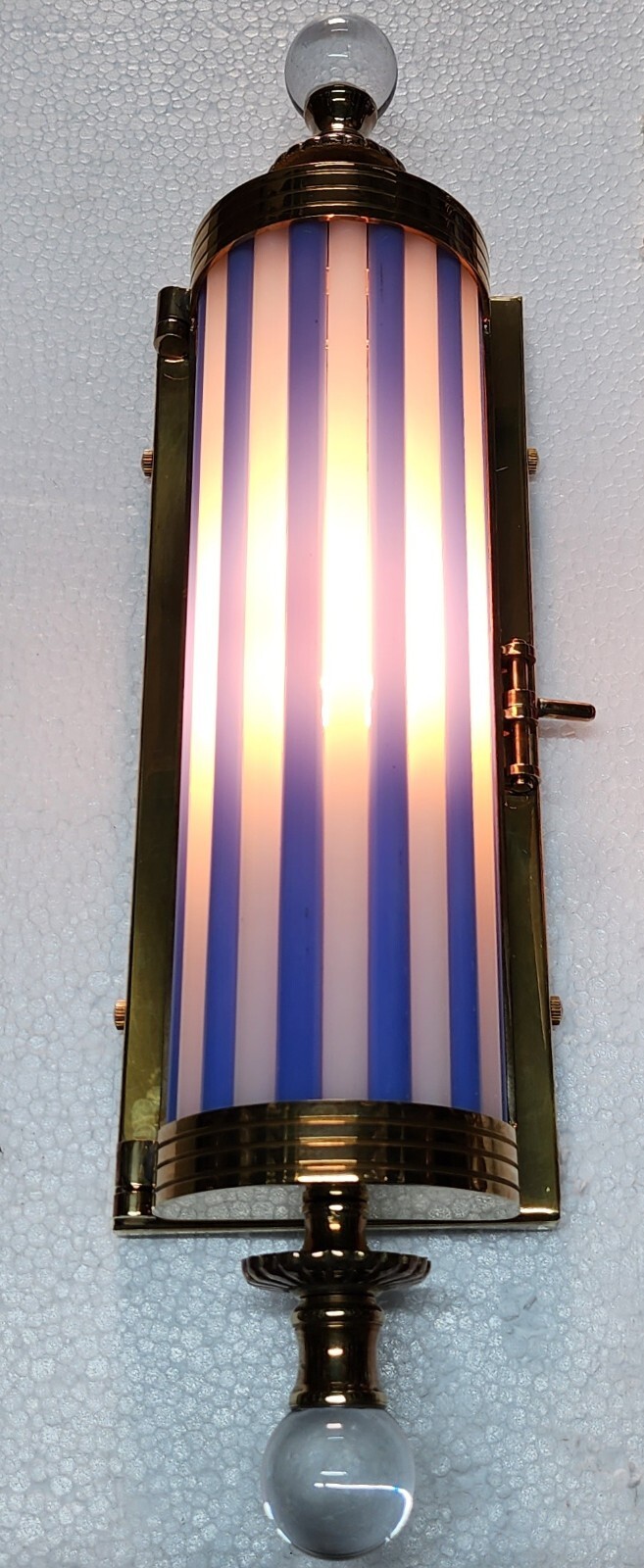 PAIR ANTIQUE VINTAGE ART DECO METRO LIGHT BRASS CASE BLUE ROD WALL SCONCES LAMP