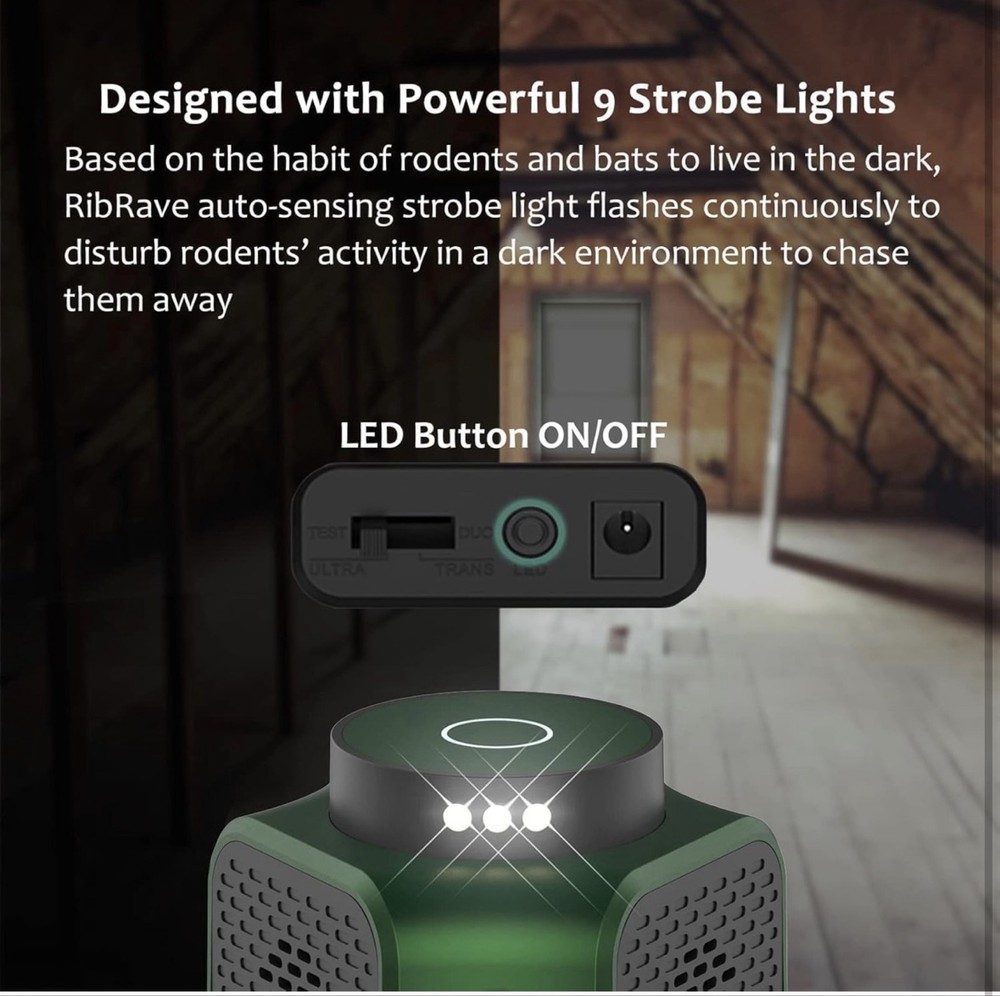 Ultrasonic Pest Repeller Strobe Light Variable Frequency 4-in-1 Modes