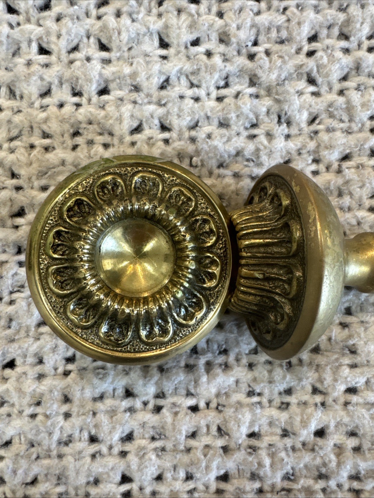 Lot 3psc VNT Ornate Solid Brass Door Knob, Portugal, Mid-Century, Floral Rosette