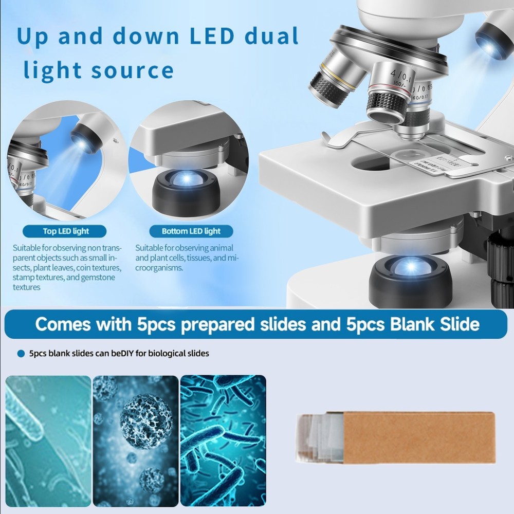 High-quality 40X-2000X LED binocular microscopes for educational biology, studen
