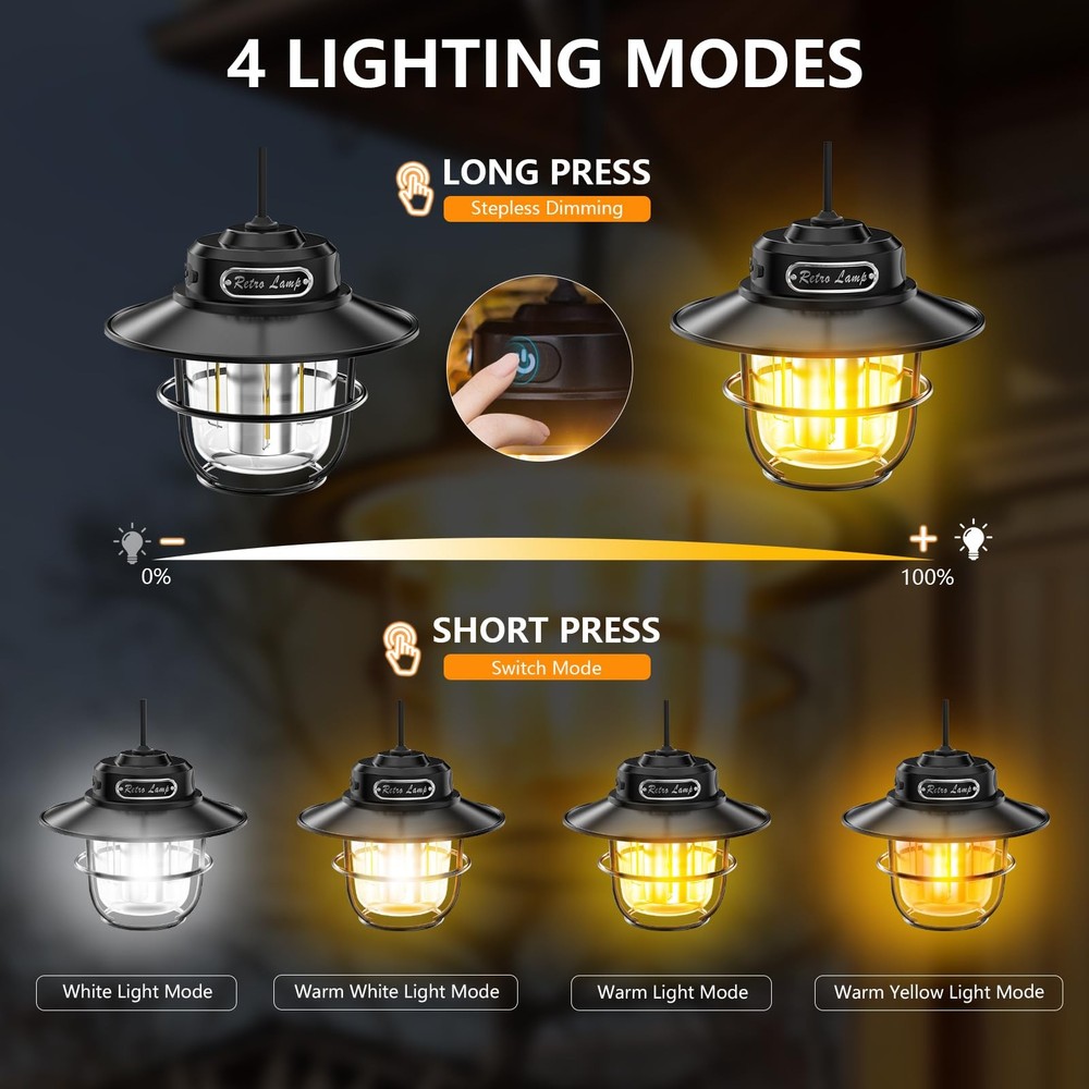 Camping Lantern, Portable Camping Light, Rechargeable Lanterns 4 Light Modes(...