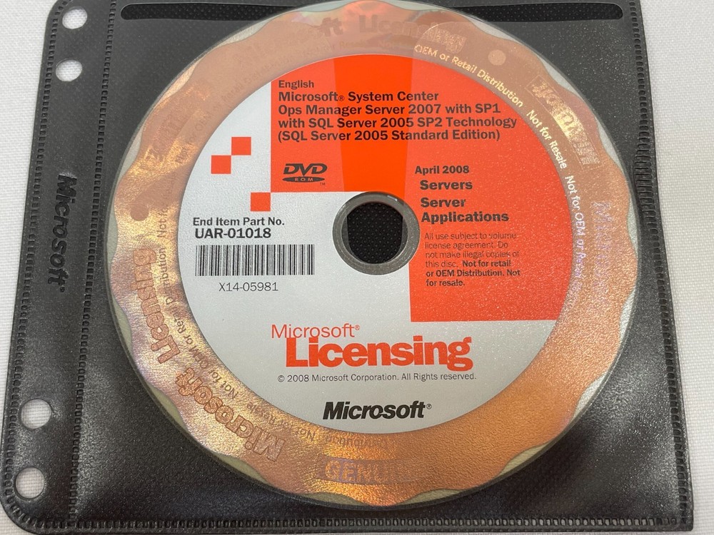 Microsoft System Center Ops Manager Server 2007 SP1 and SQL 2005 DVD Windows PC