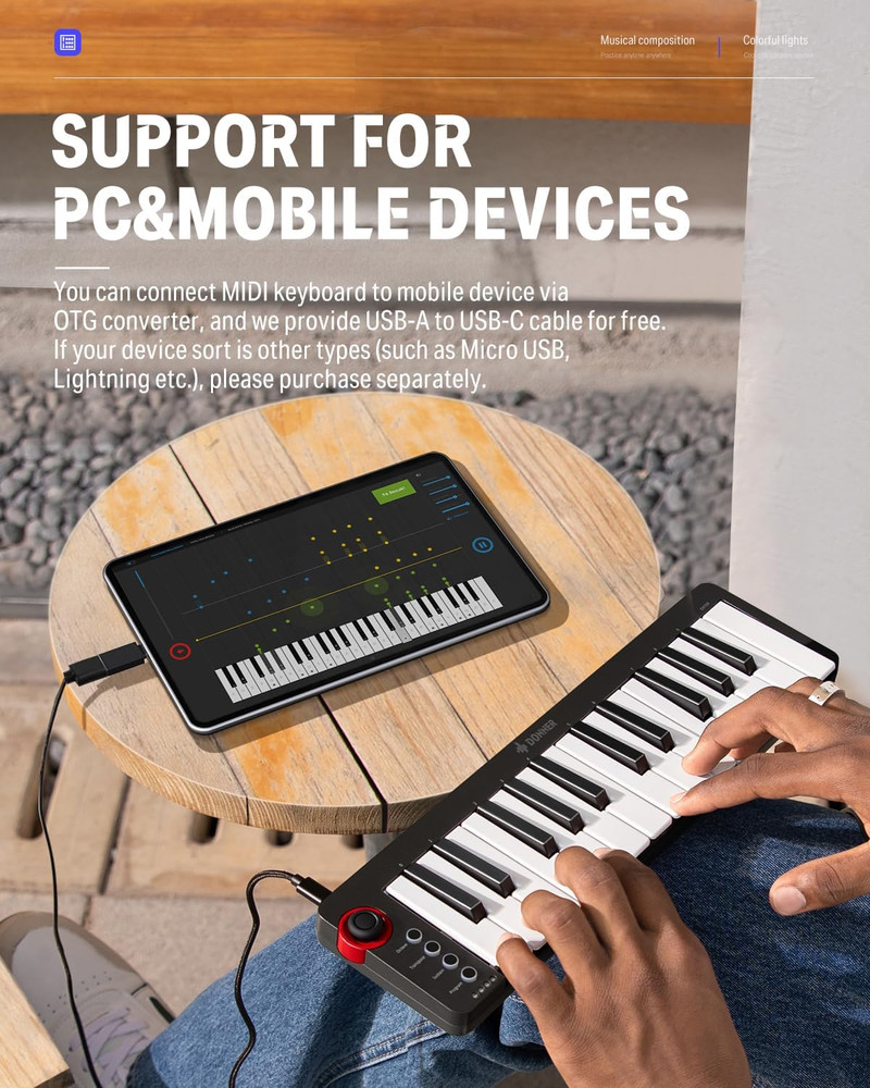 25 Key Mini MIDI Keyboard Controller USB C For Mac PC iOS DAW Music Gear Studio