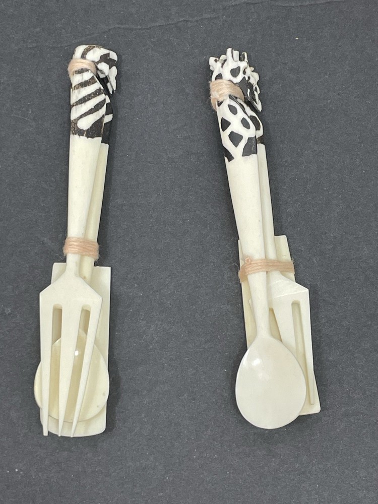 6 Batik Bone Serving Utensils Hand Crafted In Kenya