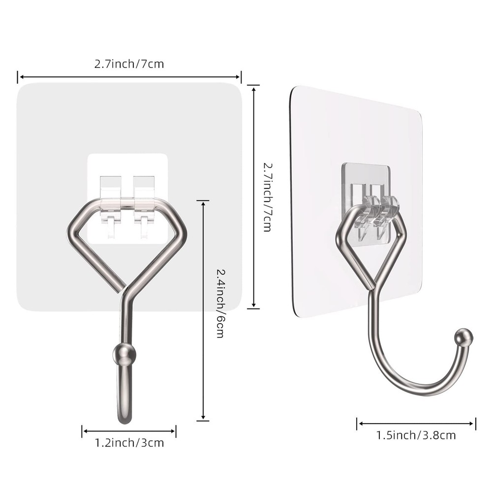 Homstan Large Adhesive Hooks 44Ib(Max), Wall 10 Pack, Clear