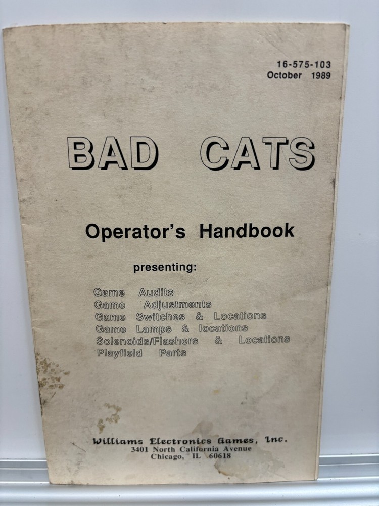ORIGINAL-WILLIAMS-BAD CATS-OPERATION MANUAL-OPERATORS HANDBOOK