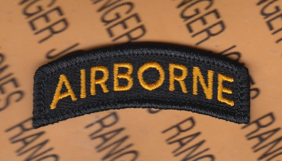 US Army AIRBORNE Black & Gold ~2.25" tab patch m/e