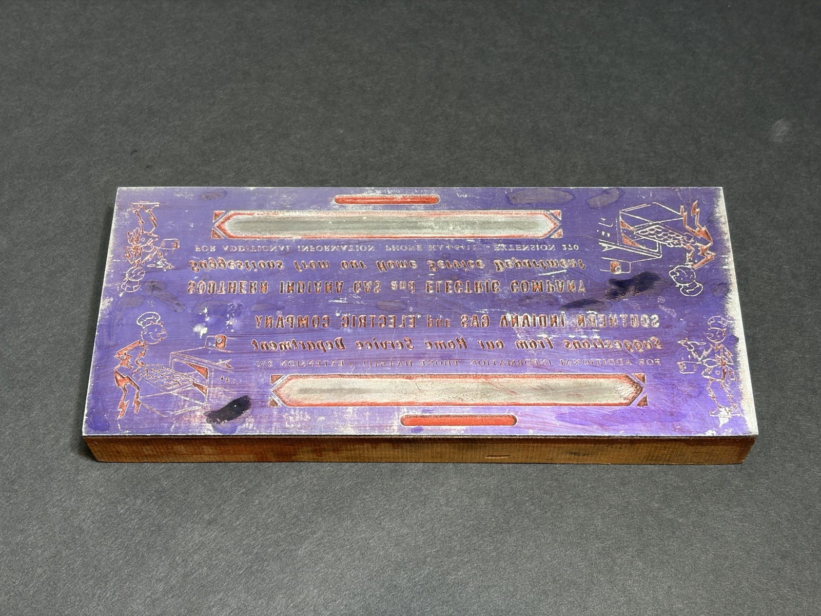 Rare Vintage Reddy Kilowatt Newspaper Print Block 8.5” S. IND Gas & Electric